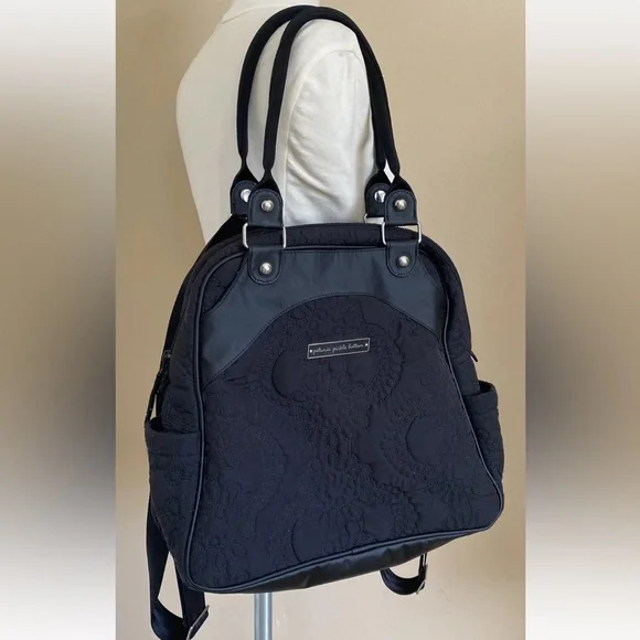 Petunia Pickle Bottom Sashay Satchel Embossed Diaper Bag Backpack Black EUC